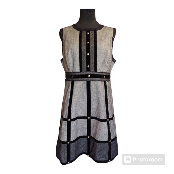Anna Sui for Target Black & Grey Herringbone Studded Cage Mini Dress Size 13 - Picture 2 of 12